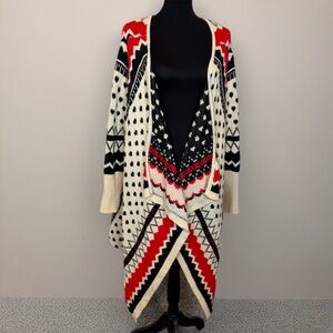 Z Avenue USA Y2K Red/White/Black Open Front Waterfall Cardigan Size 1XL/2XL